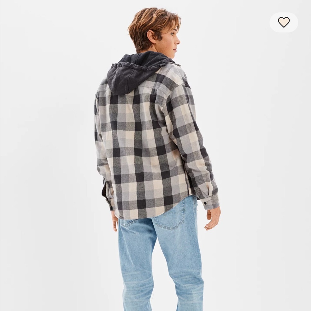 American Eagle Outfitters Men's Black and Gray Plaid Shirt Jacket
